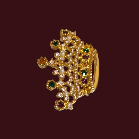 Vintage Multi Colored Gold Tone Crown Brooch - Picture 4 of 5